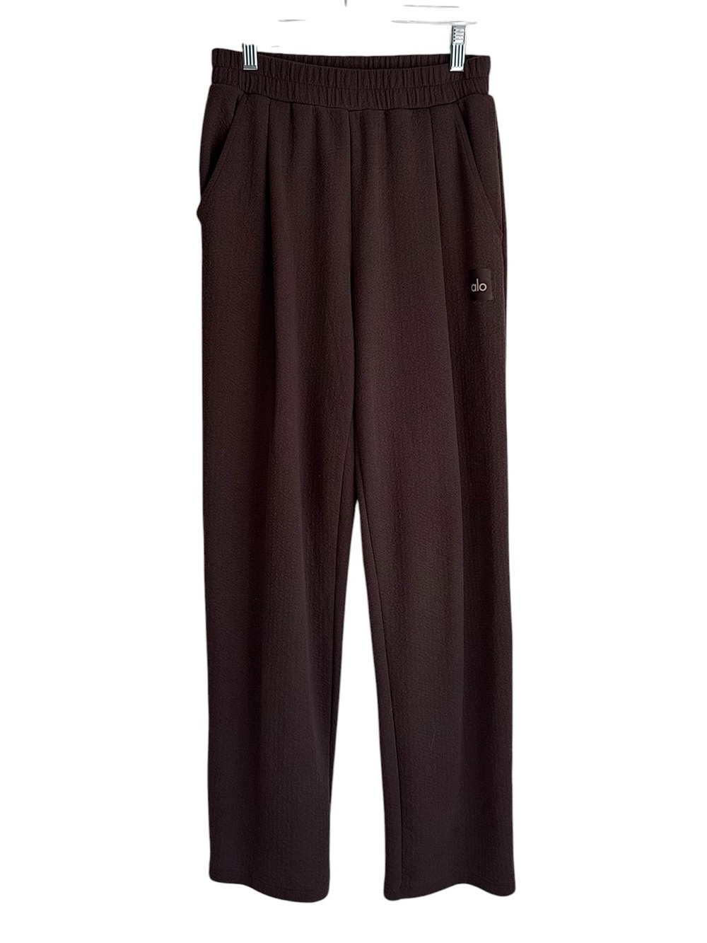 ALO High Rise Brown Pleated Elastic Waist Straight Leg Lightweight Lounge Pants